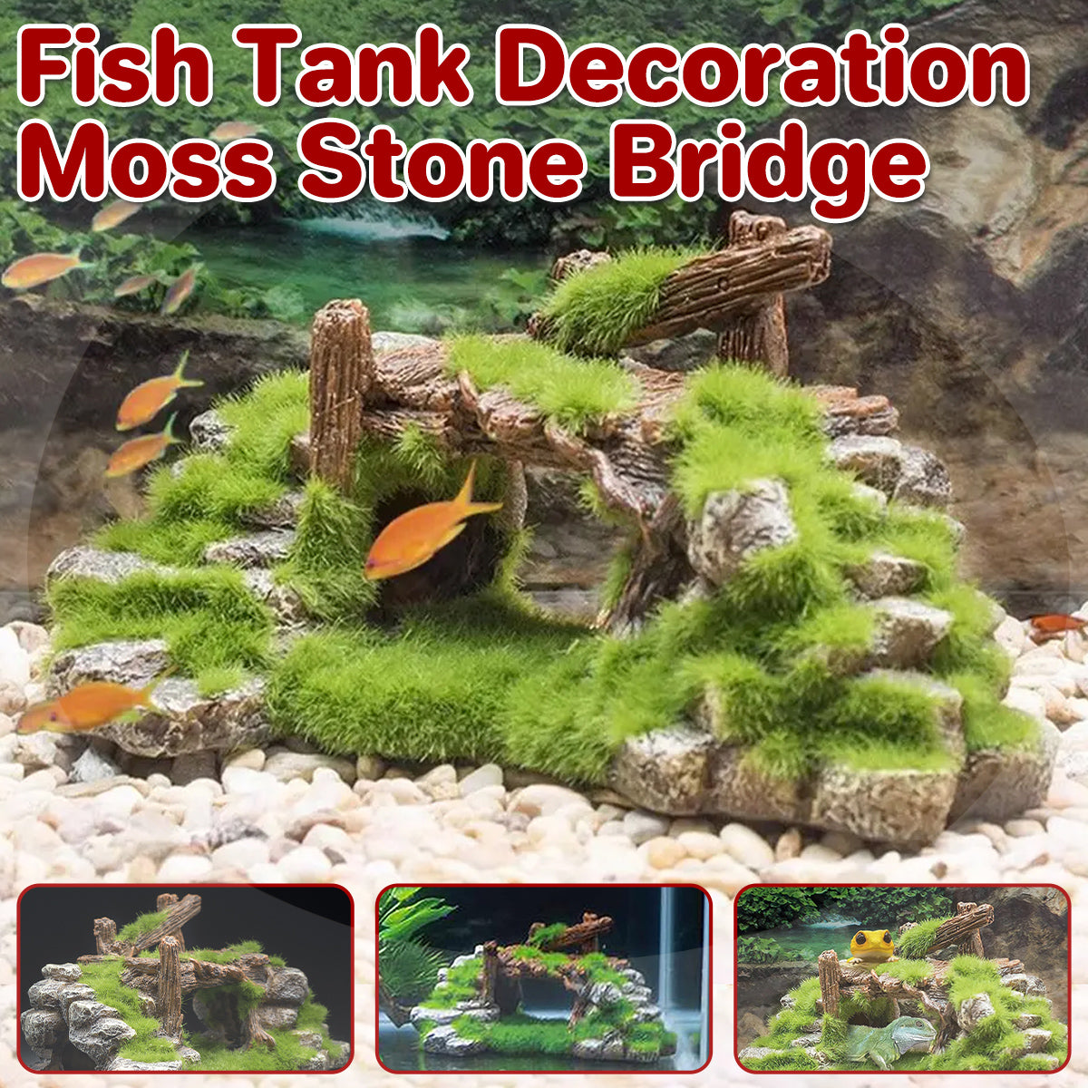 Resin Moss Bridge Decoration Aquarium Ornament For Fish & Turtle Tanks