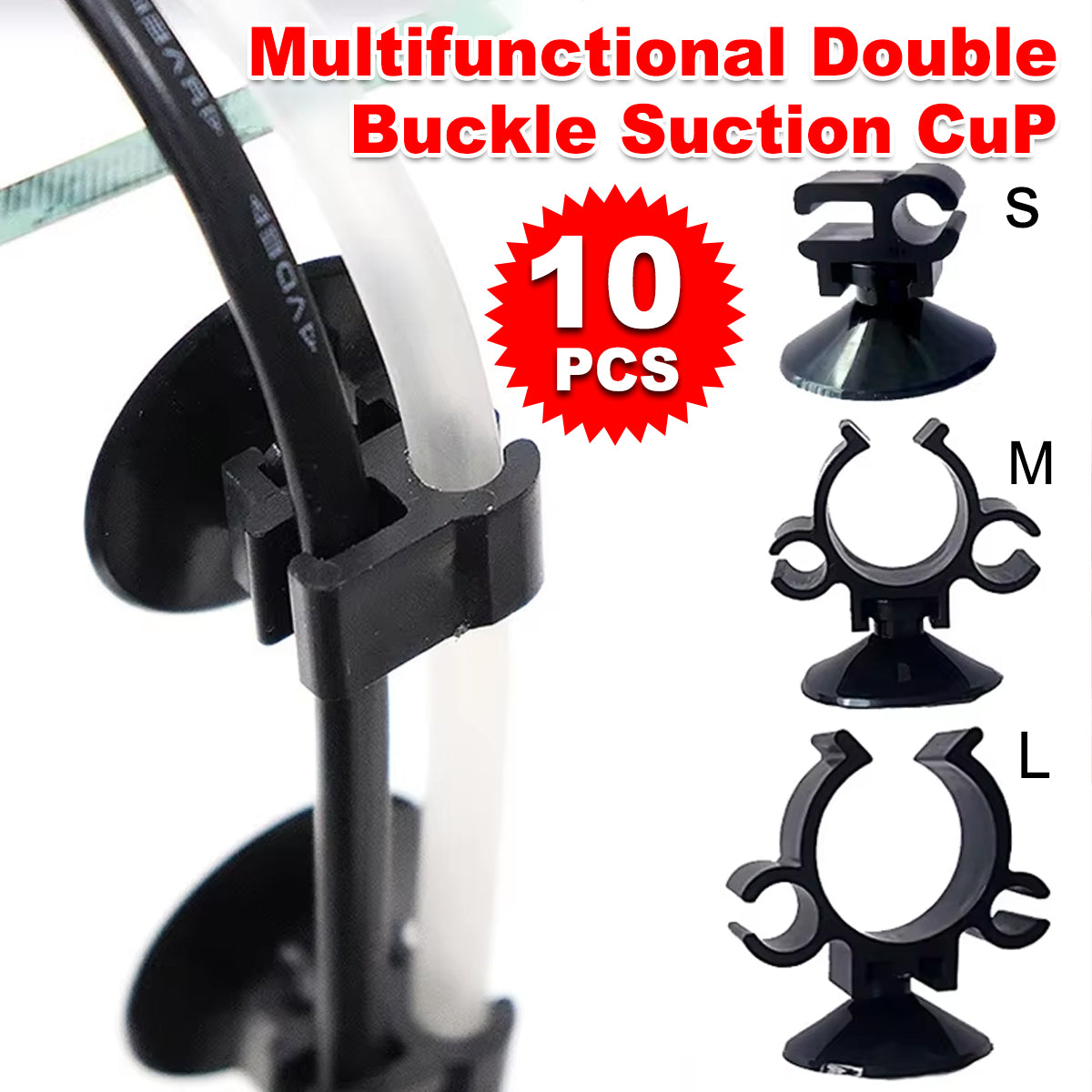 10PCS Double Buckle Aquarium Suction Cup Holders Tube Clips