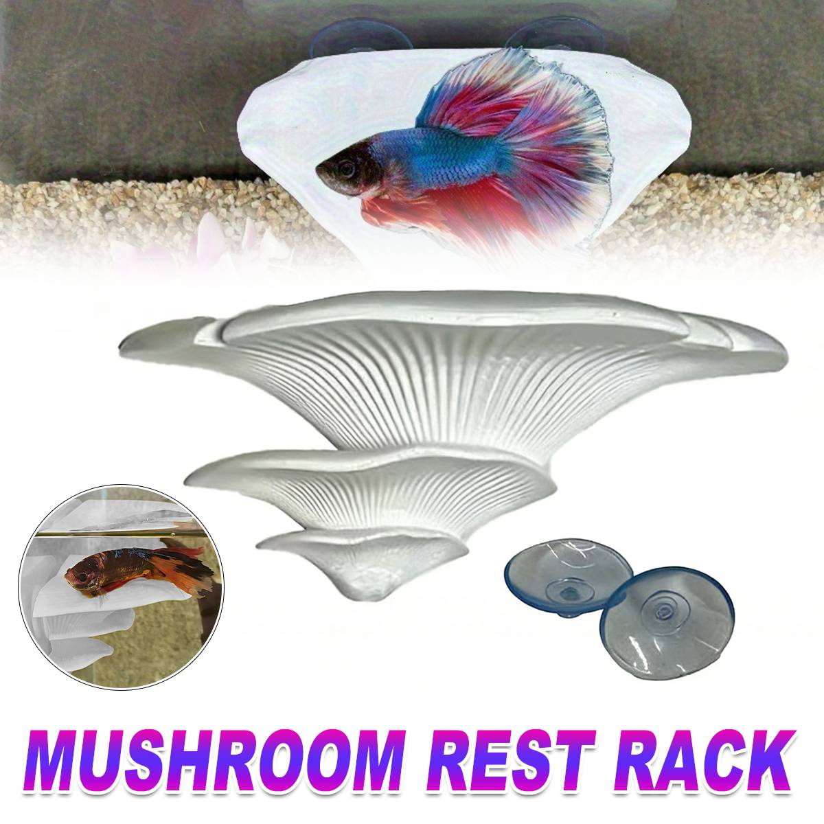 Resin mushroom terrarium ledge with two suction cups – product view 2