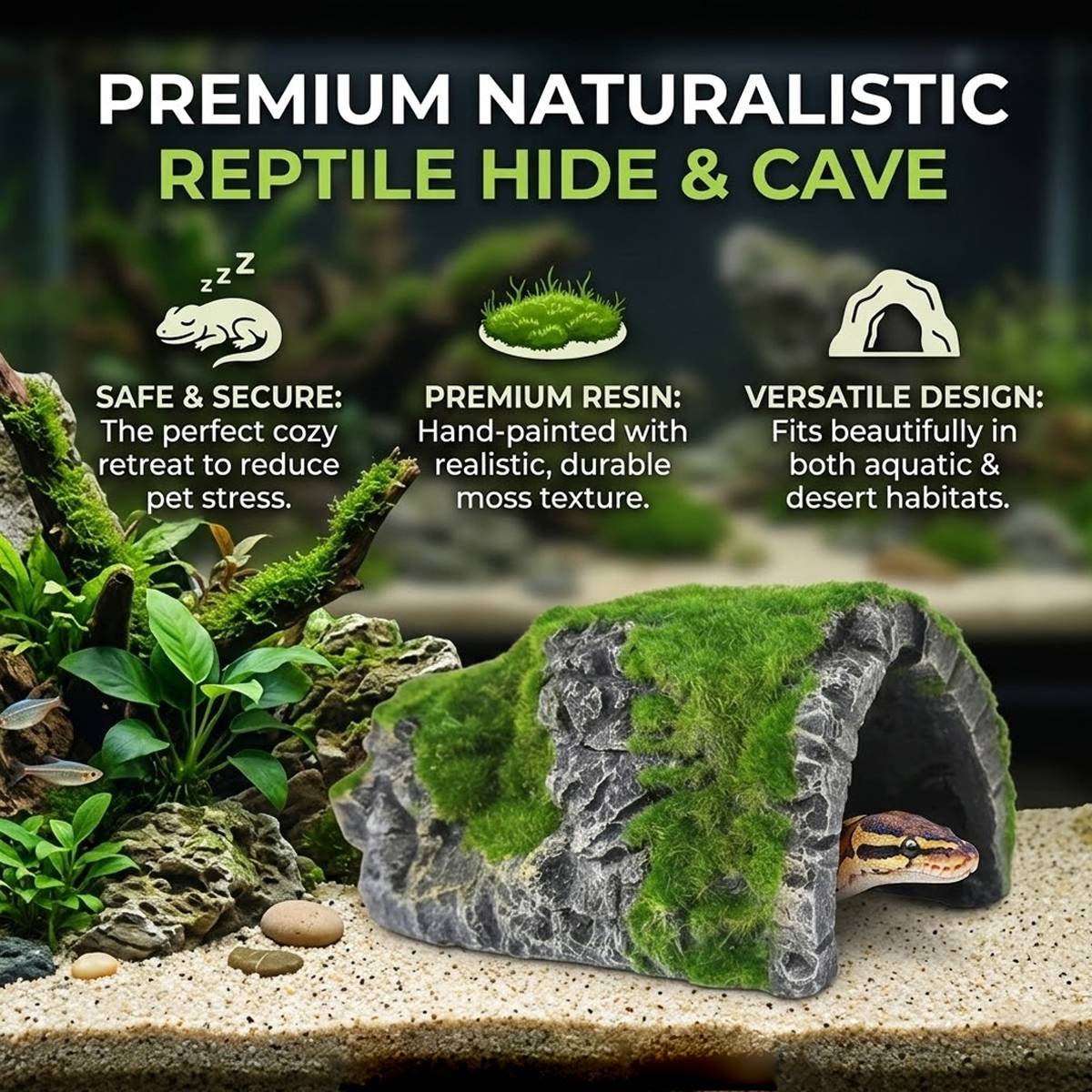 Aquarium Hideout Cave Moss Rock Decor