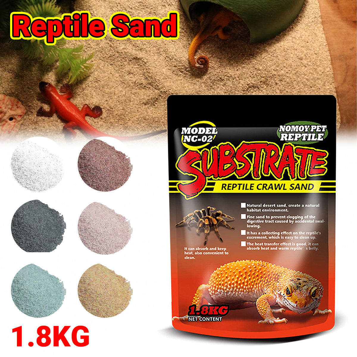 Pet Sand for Tortoises Snakes Lizards Spiders Multi-colour Reptile Habitat Decor