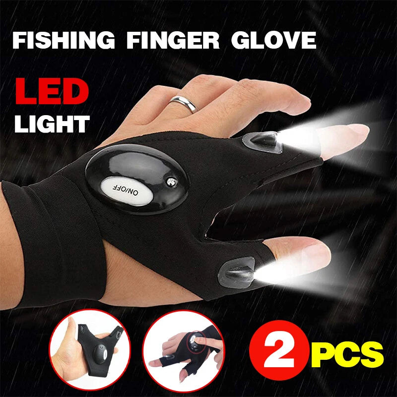 2x LED Light Fishing Finger Gloves for Night Rescue Use