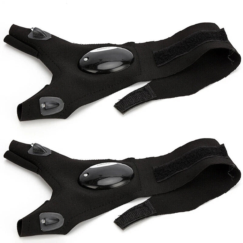 2x LED Light Fishing Finger Gloves for Night Rescue Use