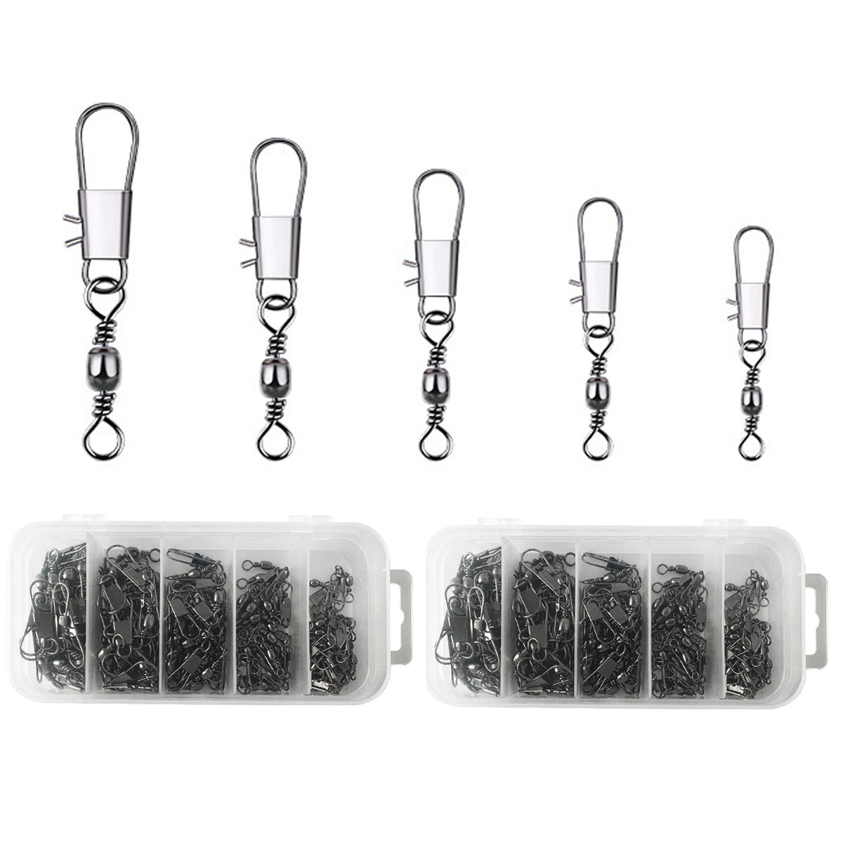 200Pcs Fishing Pin Connectors Carbon Steel B-Type Swivels for Lures & Hooks