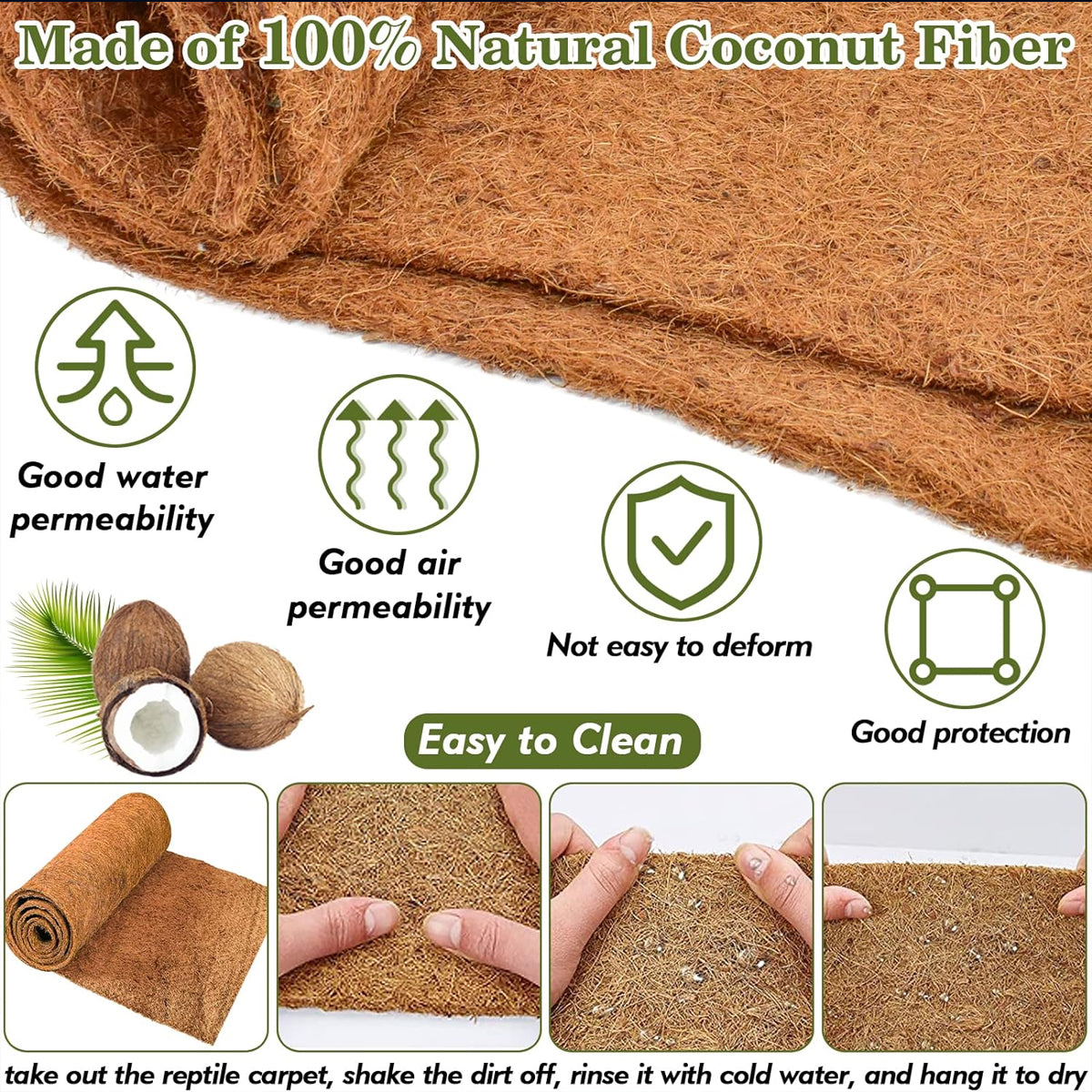 Reptile Terrarium Liner Coconut Fiber Mat Tortoise Carpet Pet Hamster Bedding