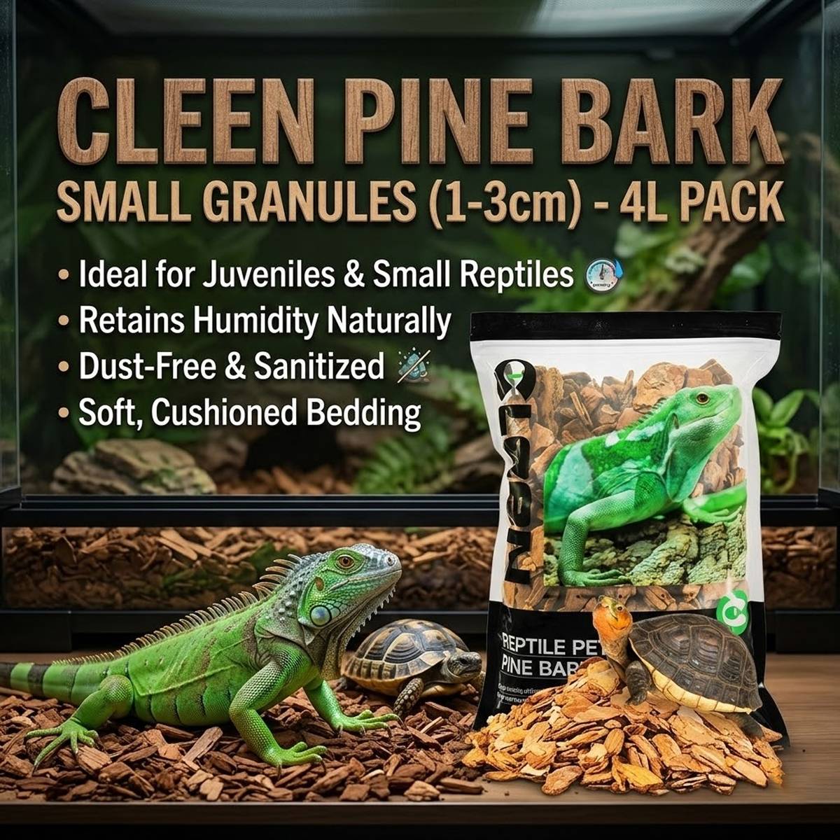 Natural pine bark bedding for reptile vivariums in small pack – product view 2