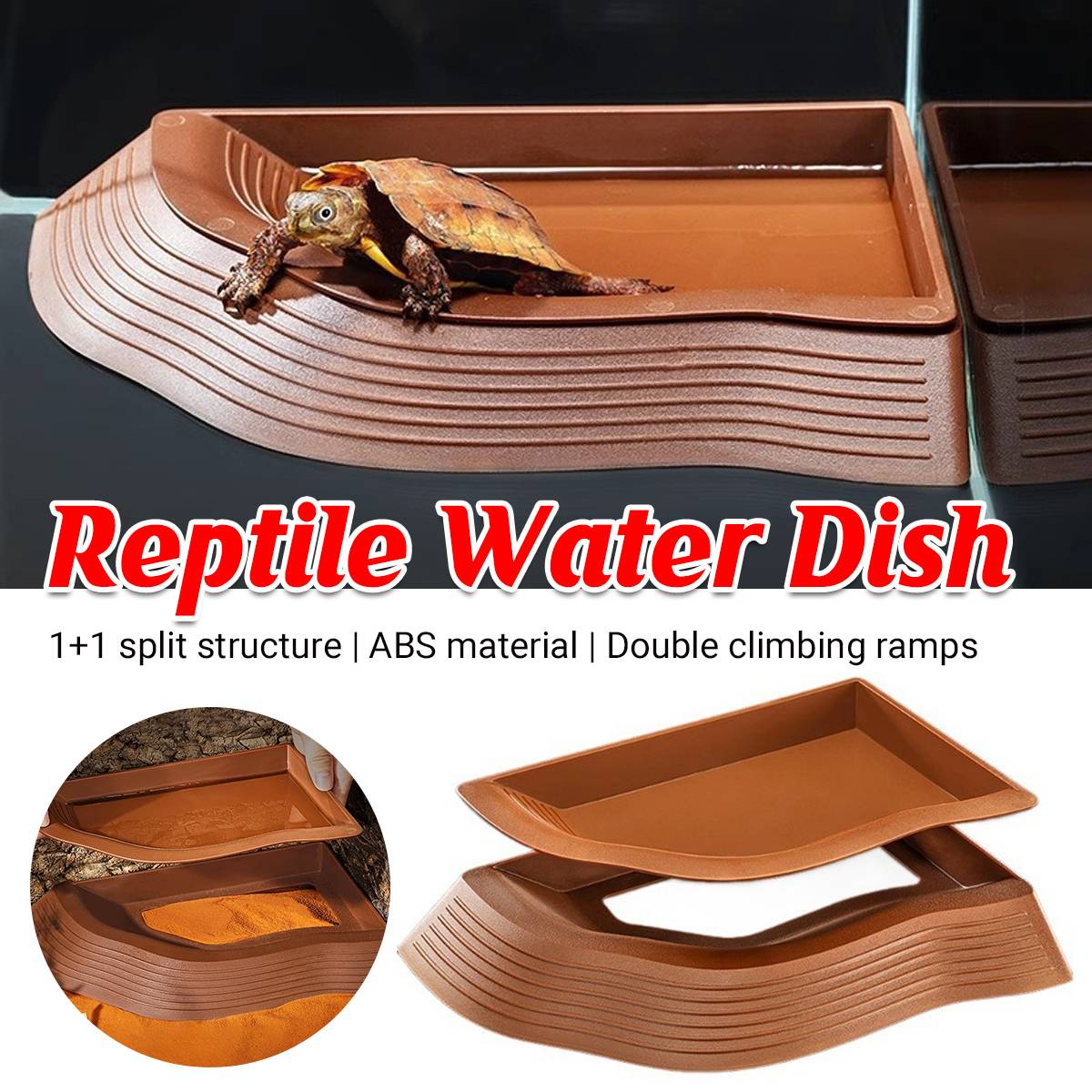 Reptile Water Dish With Ramp For Turtles