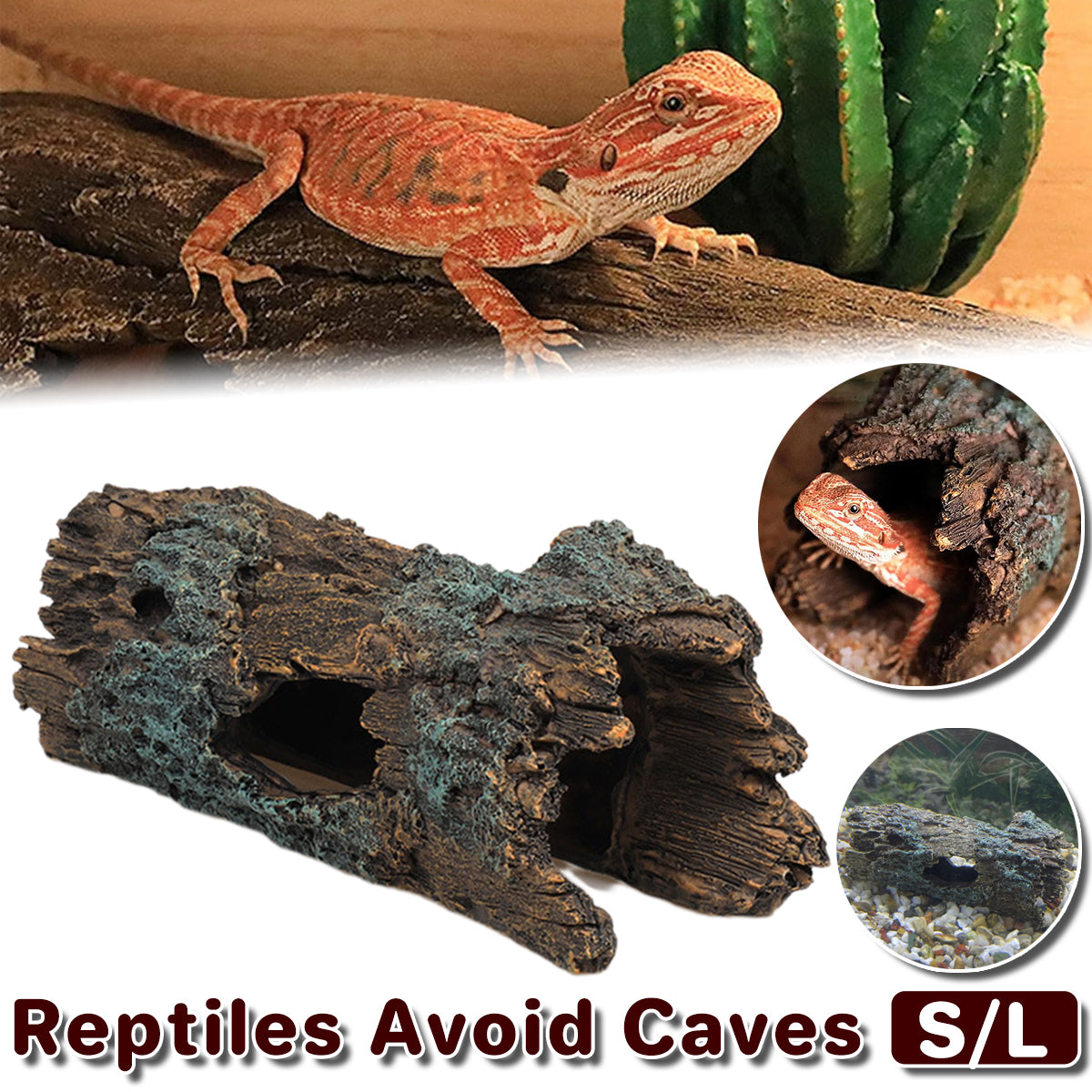 Reptile Hideout Cave Bark Style Resin Habitat Decoration