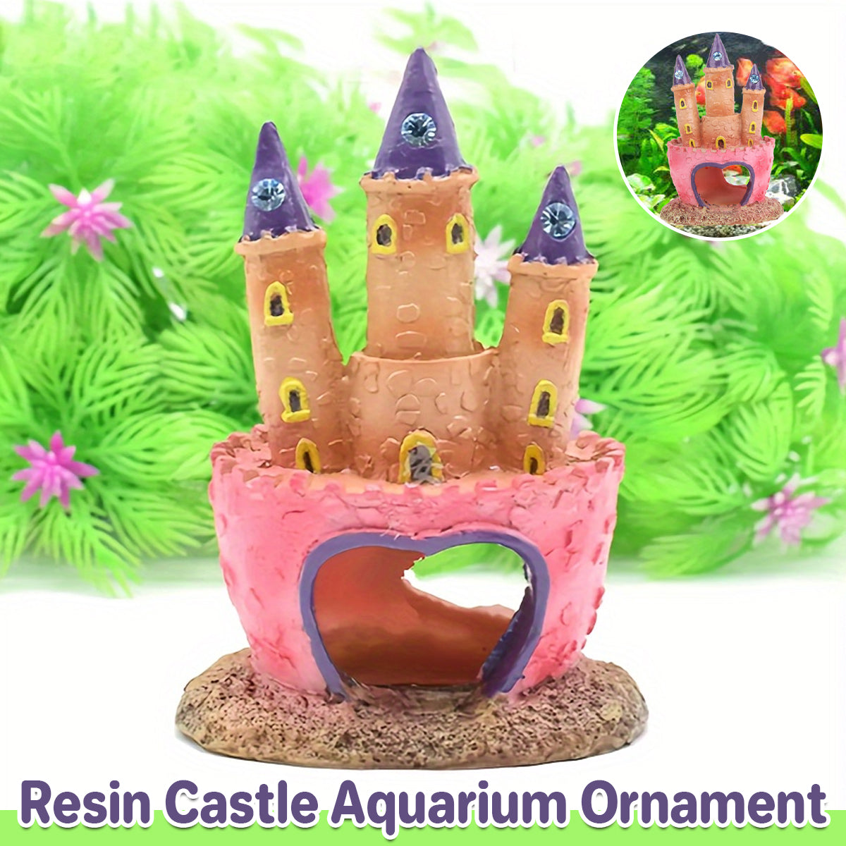 Resin Castle Aquarium Ornament Colorful Fish Tank Decoration & Hideout