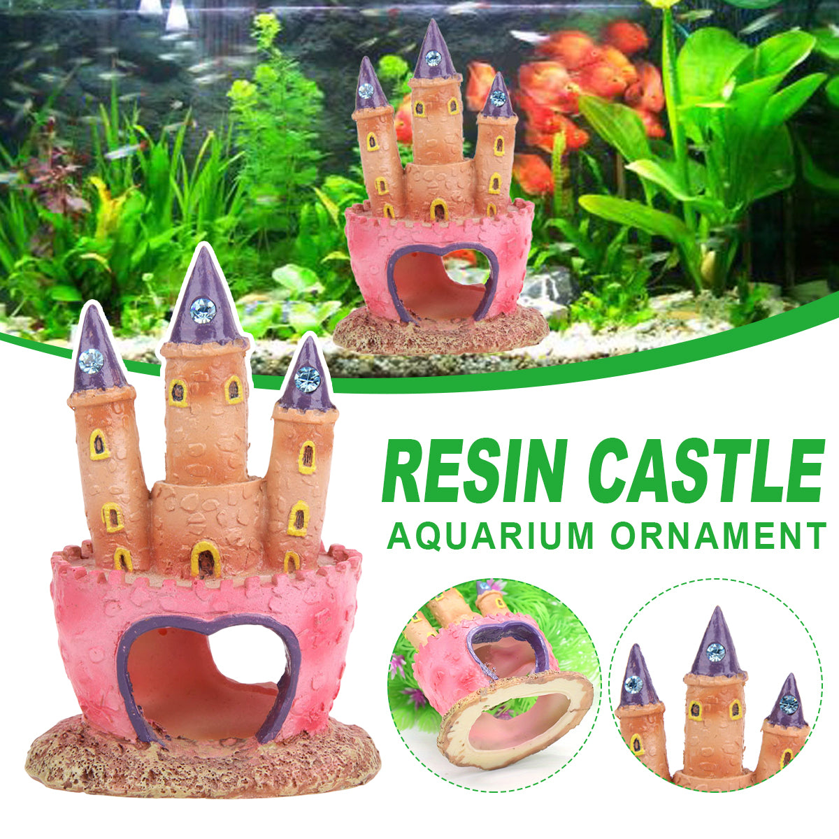 Resin Castle Aquarium Ornament Colorful Fish Tank Decoration & Hideout