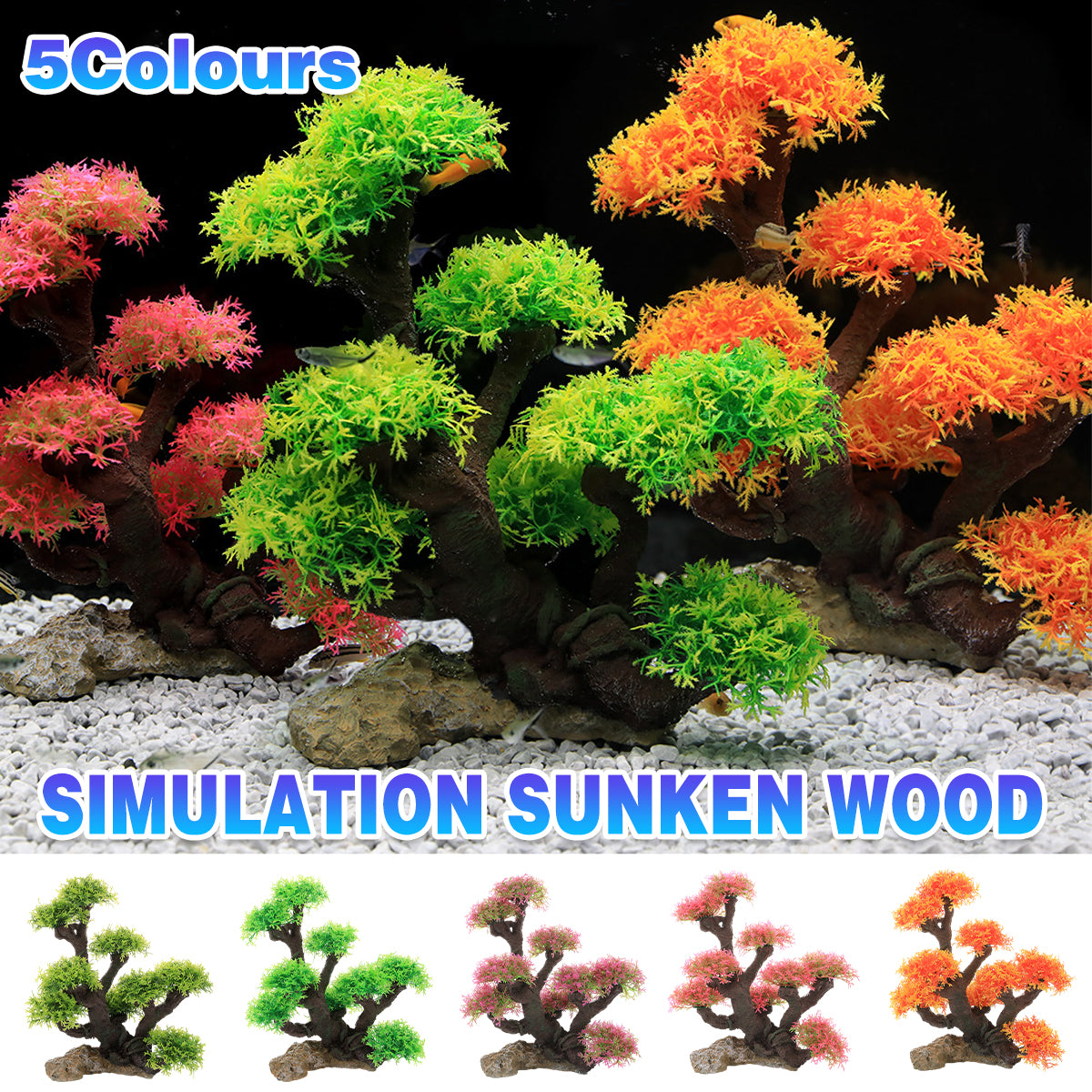 Resin Aquarium Rockery Decoration with Moss and Water Grass Tree