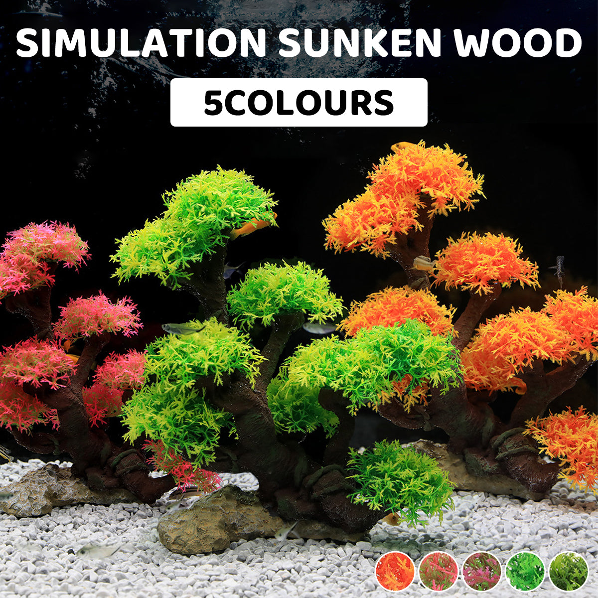 Resin Aquarium Rockery Decoration with Moss and Water Grass Tree