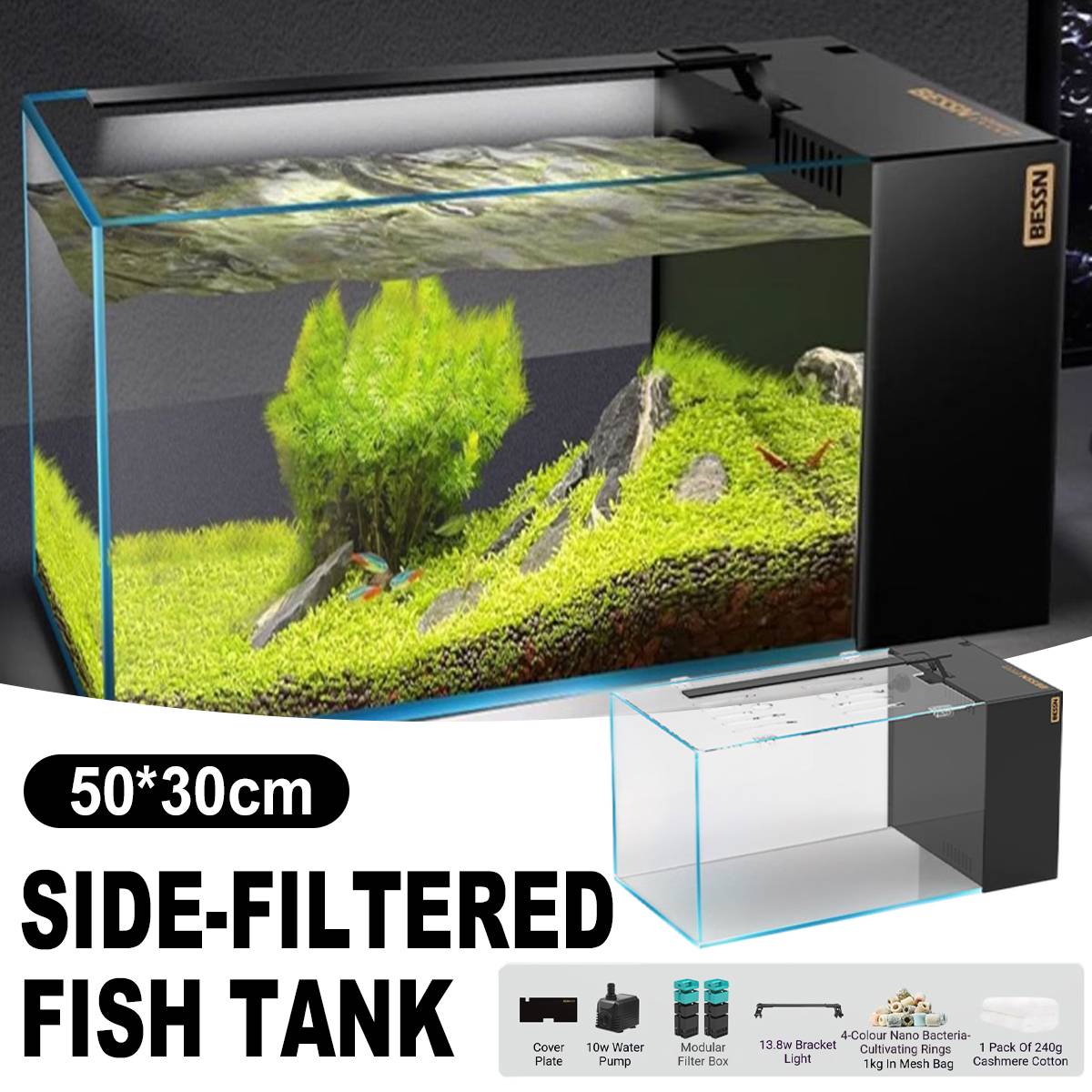 Side Filtered Fish Tank 50cm Aquarium