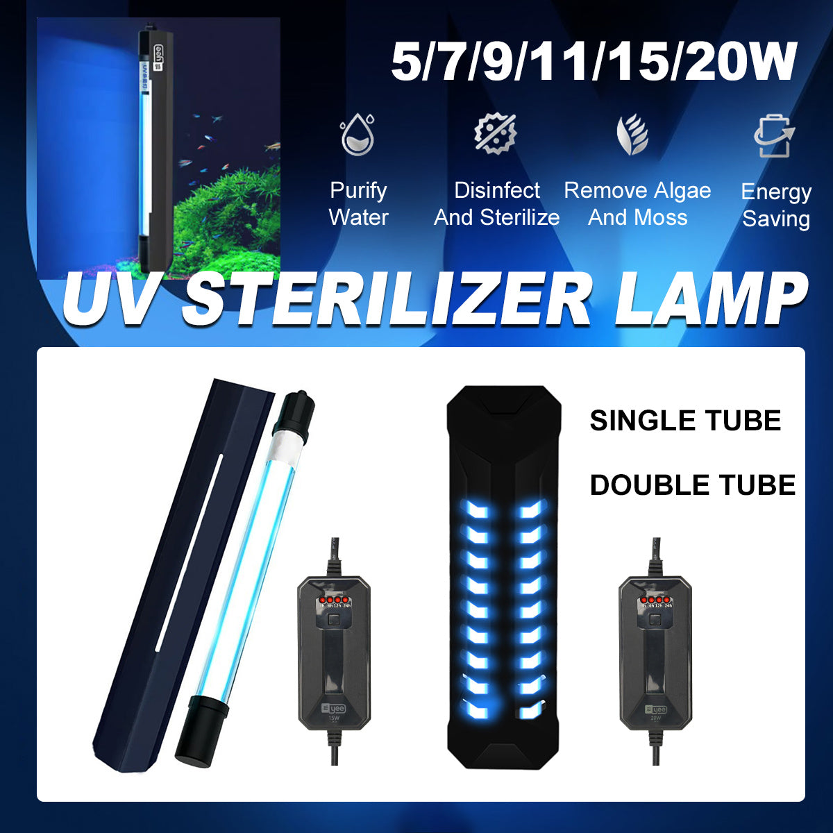 UV Germicidal Lamp for Aquarium Multi-Watt Sterilizer Light