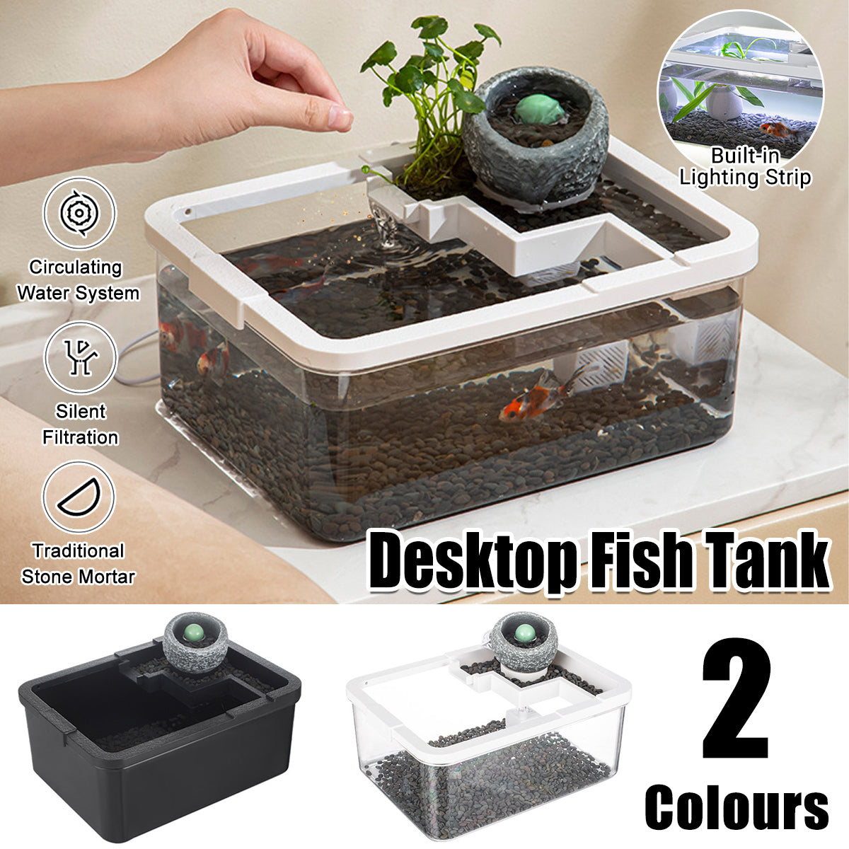 Modern Desktop Fish Tank with Water Circulation and LED Light