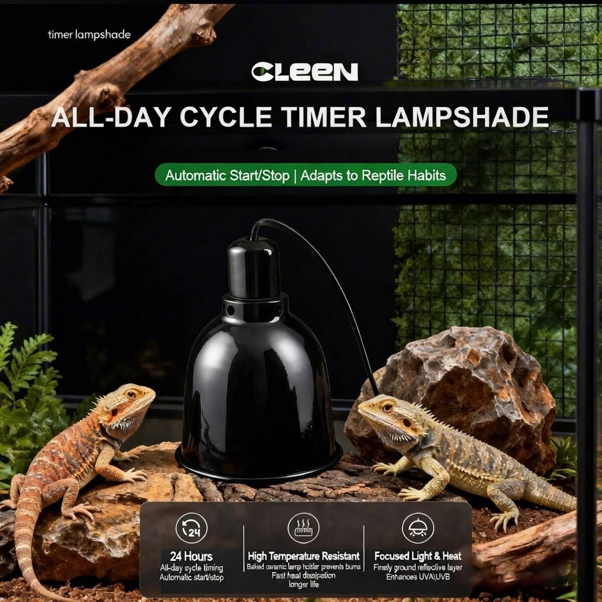 Cleen reptile lamp shade with timer in A, B and C sizes
