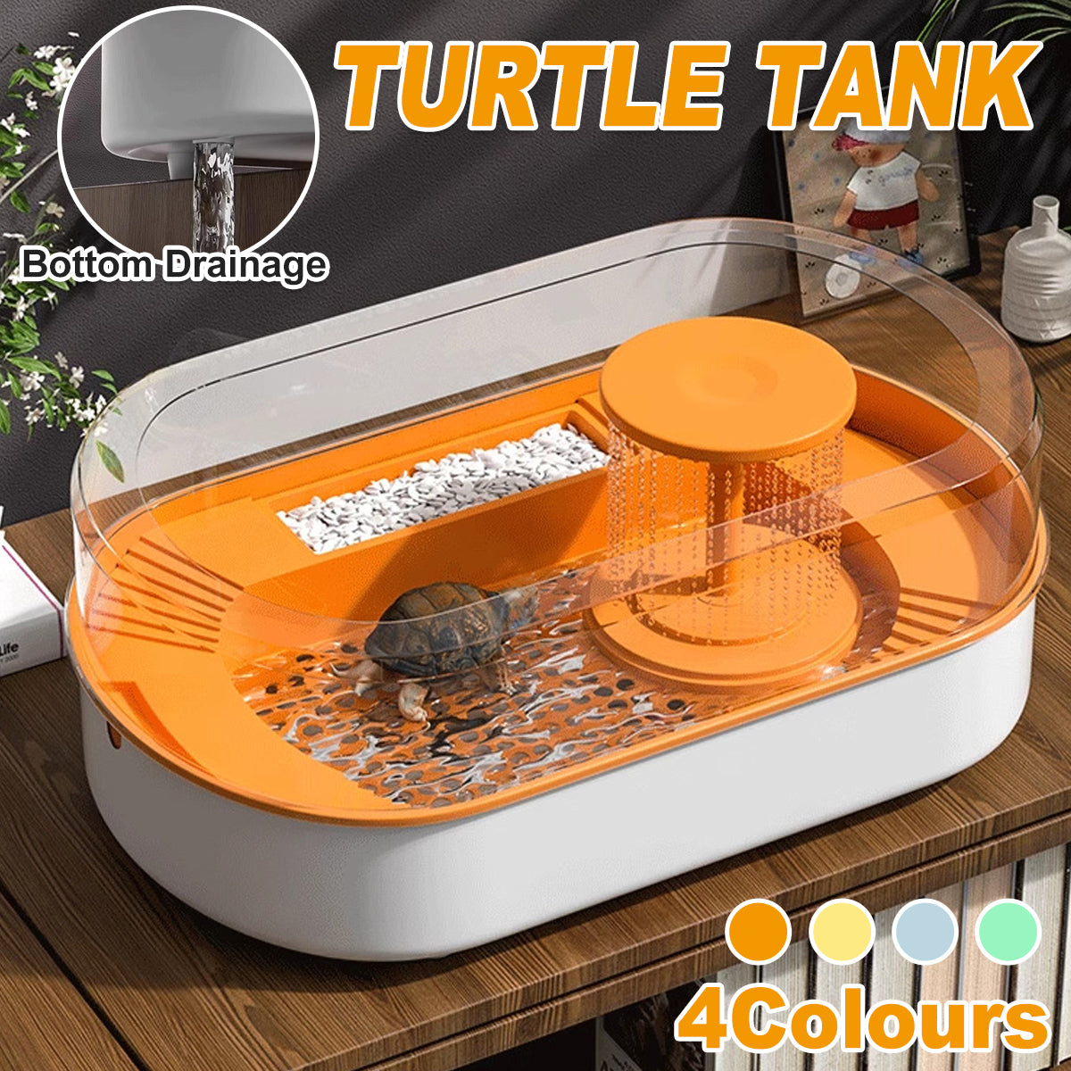 Turtle Feeding Tank with Drainage Small Habitat for Aquatic Pets