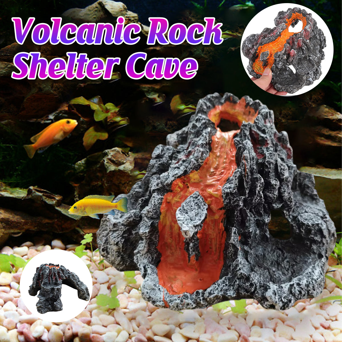 Resin Volcano Aquarium Ornament With Bubble Stone