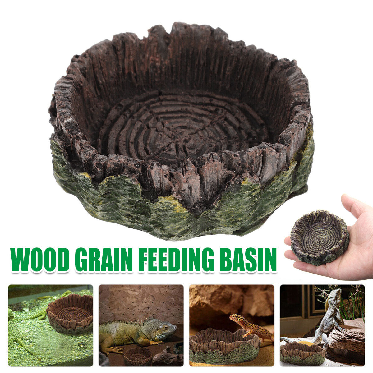 Resin Reptile Drinking Basin Wood Grain Water & Food Dish