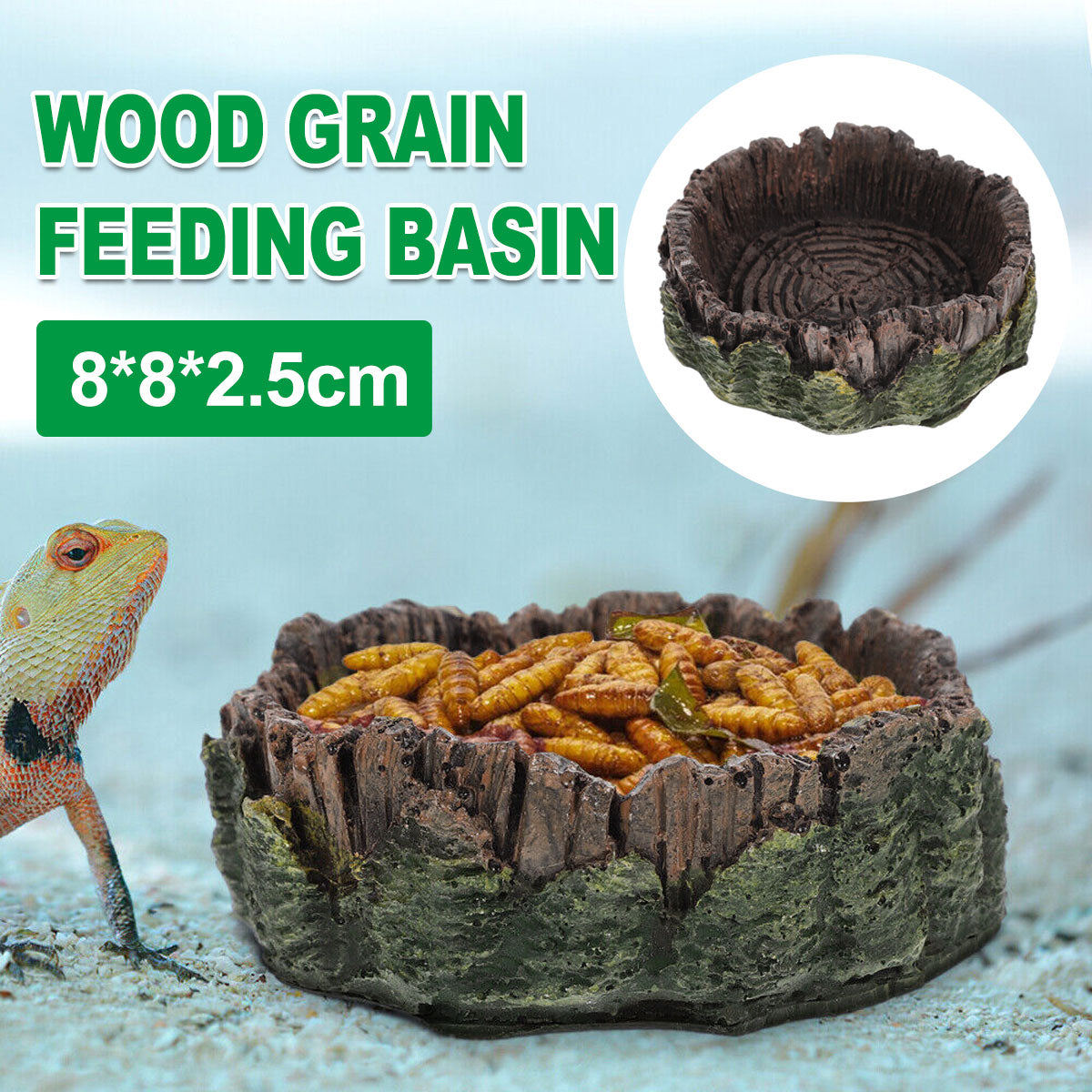 Resin Reptile Drinking Basin Wood Grain Water & Food Dish