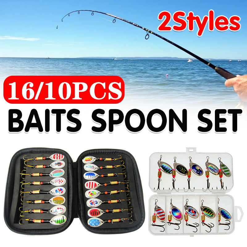 Fishing Lure Spinner Spoon Set 10/16PCS with Tackle Bag