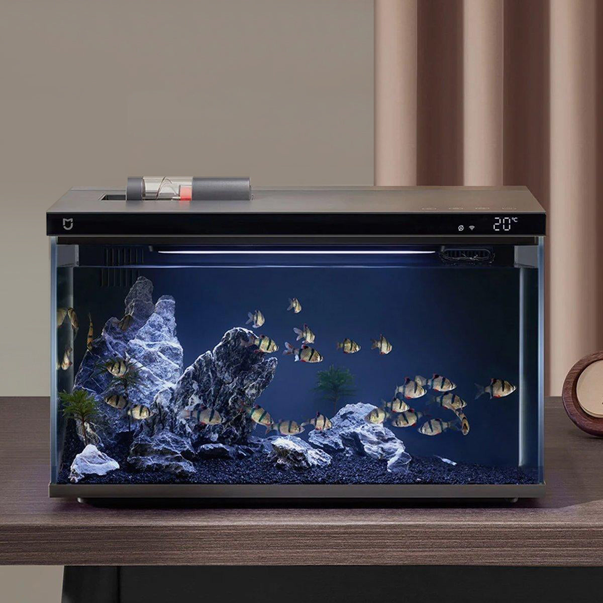 Smart Remote Control Fish Tank with Automatic Feeding for Living Room Aquarium