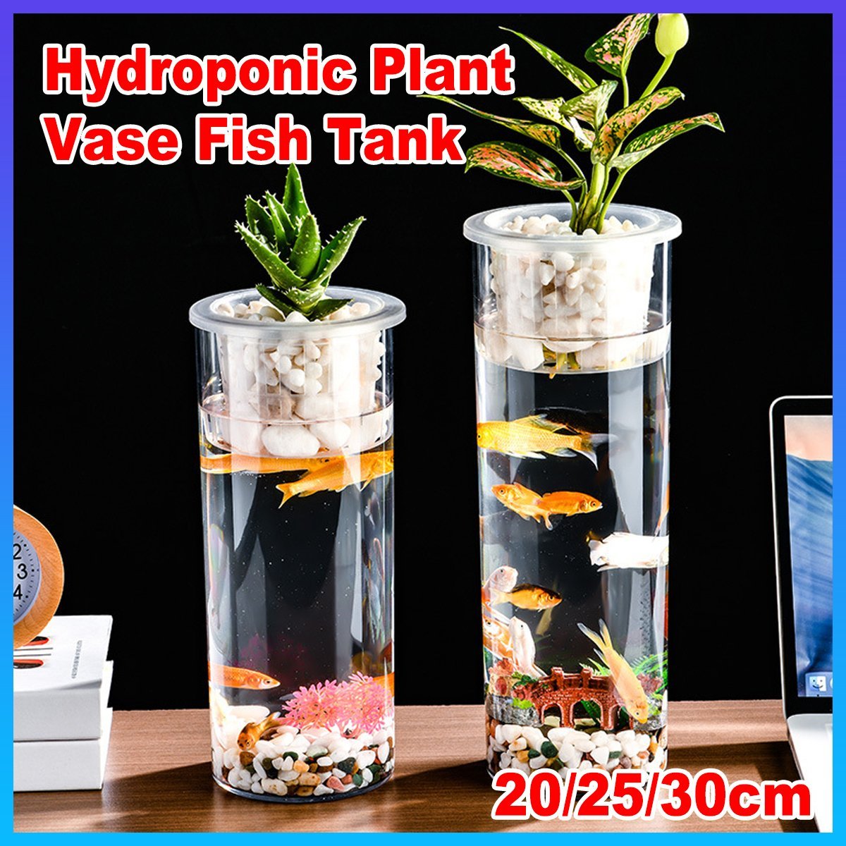 Hydroponic Plant Vase Cylindrical Straight Design PET Fish Tank for Home Decor