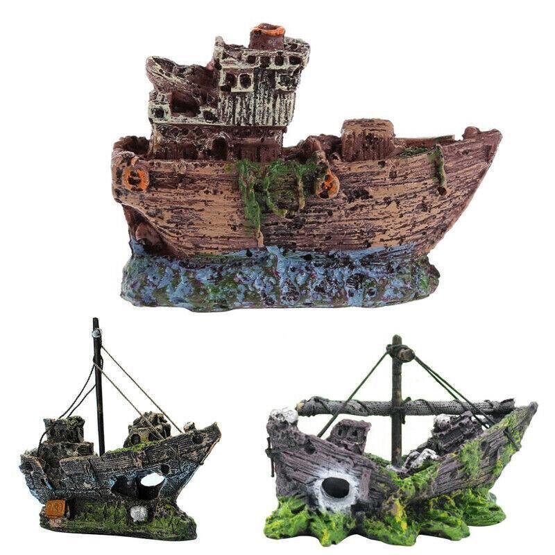 Aquarium Fish Tank Boat Ornament Pirate Ships Resin Landscape Underwater Decor