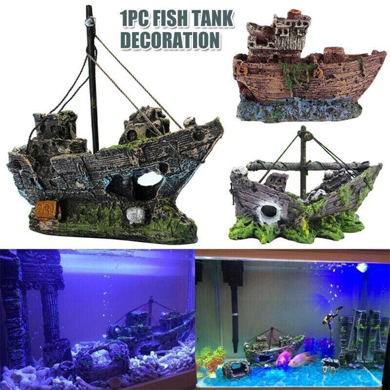 Aquarium Fish Tank Boat Ornament Pirate Ships Resin Landscape Underwater Decor