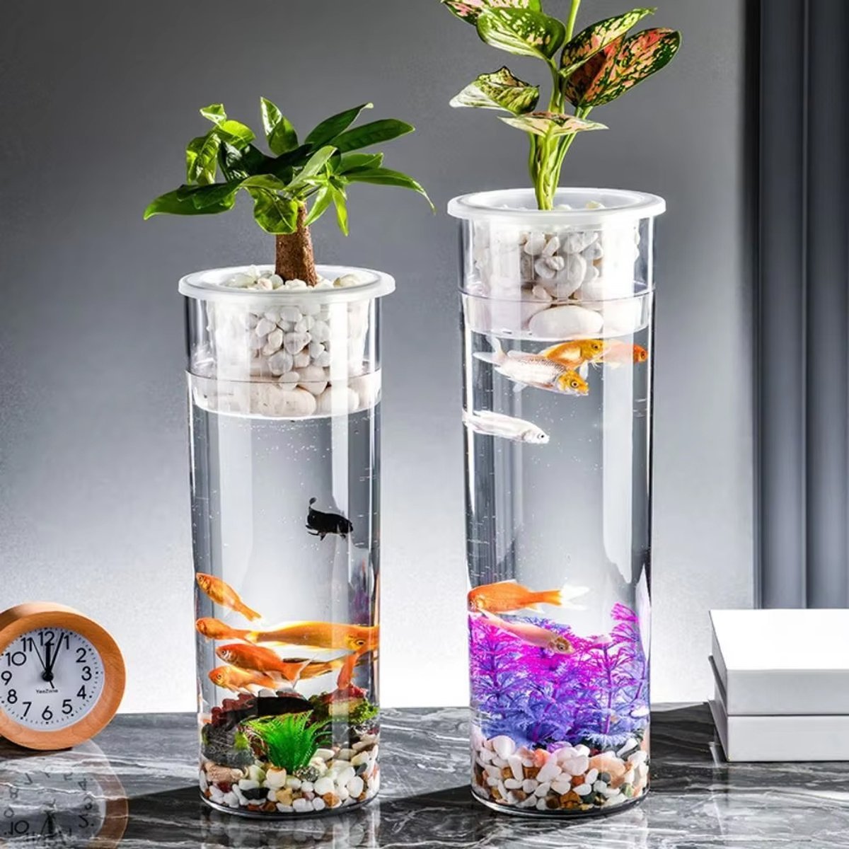 Hydroponic Plant Vase Cylindrical Straight Design PET Fish Tank for Home Decor