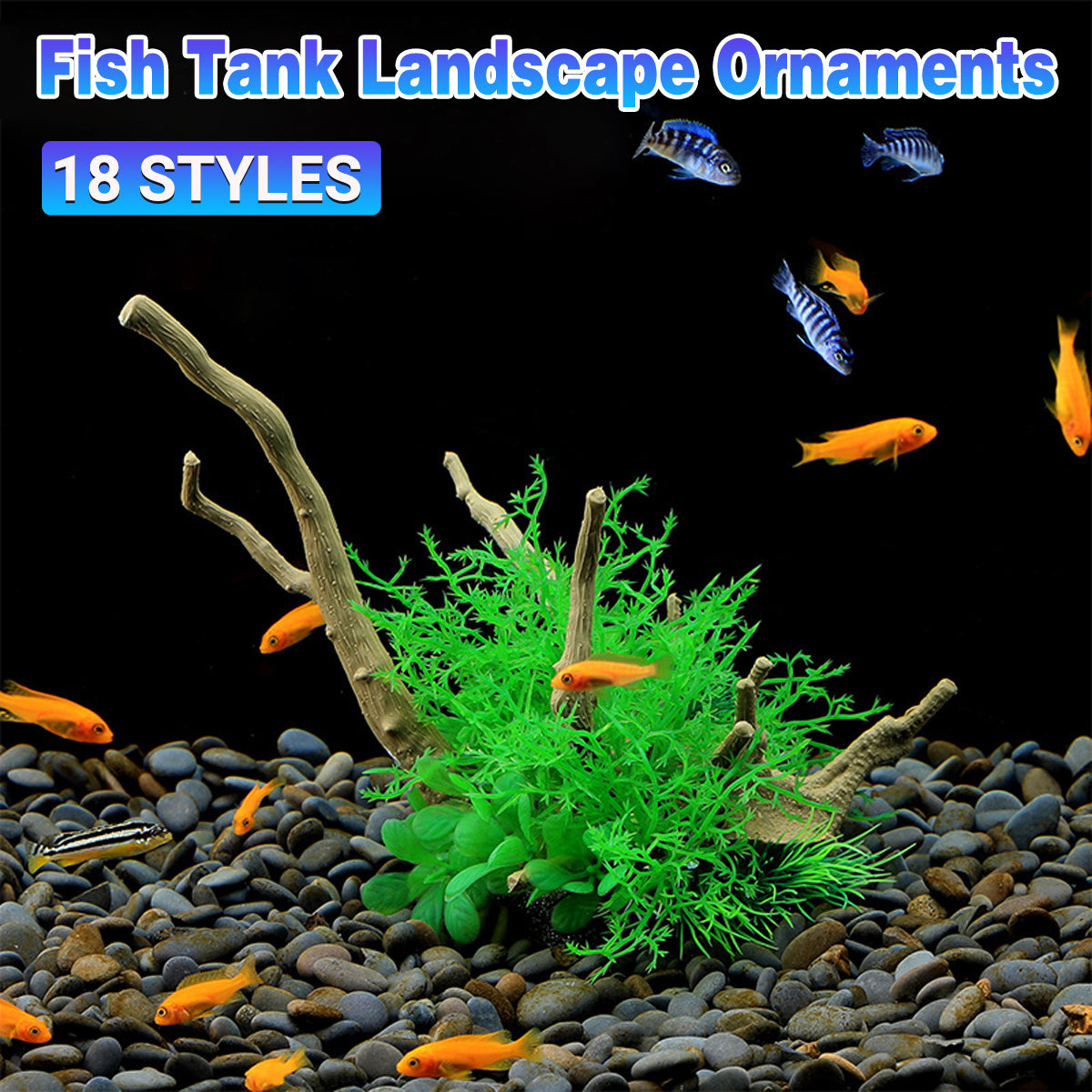 Aquarium Decoration Set with Artificial Wood and Water Grass