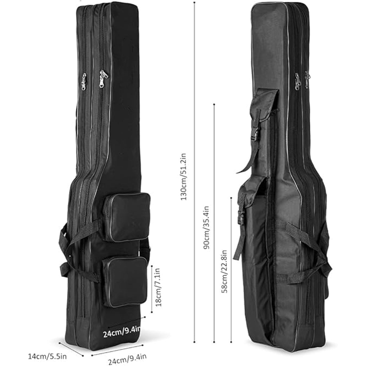 Double-Layer Fishing Rod Bag Waterproof 130cm Tackle Storage Case