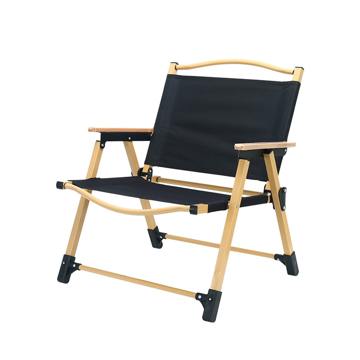 Foldable Outdoor Camping Chair with Oxford Cloth & Solid Wood Armrests