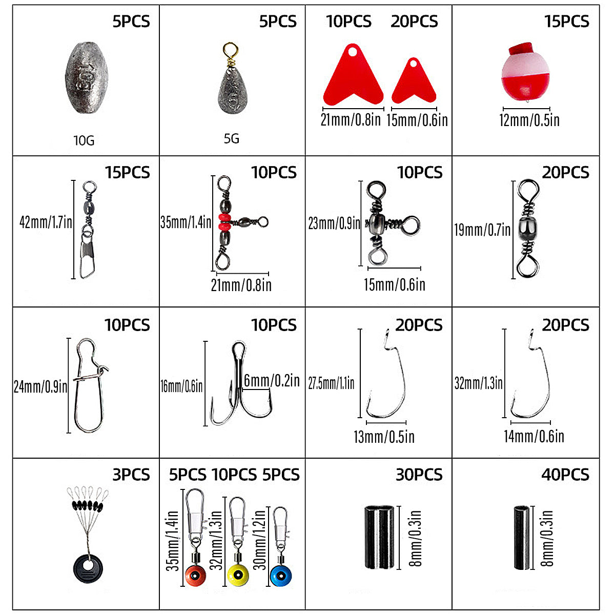 264PCS Fishing Tackle Box Set with Hooks Weights Bobbers & Plier