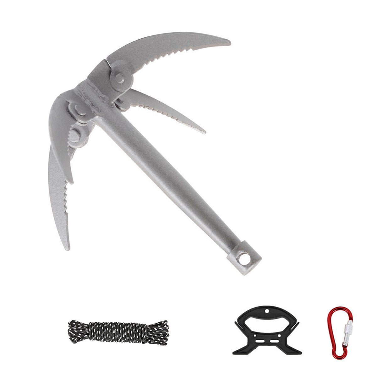 Stainless Steel Four-Claw Anchor Knife with Rope and Carabiner