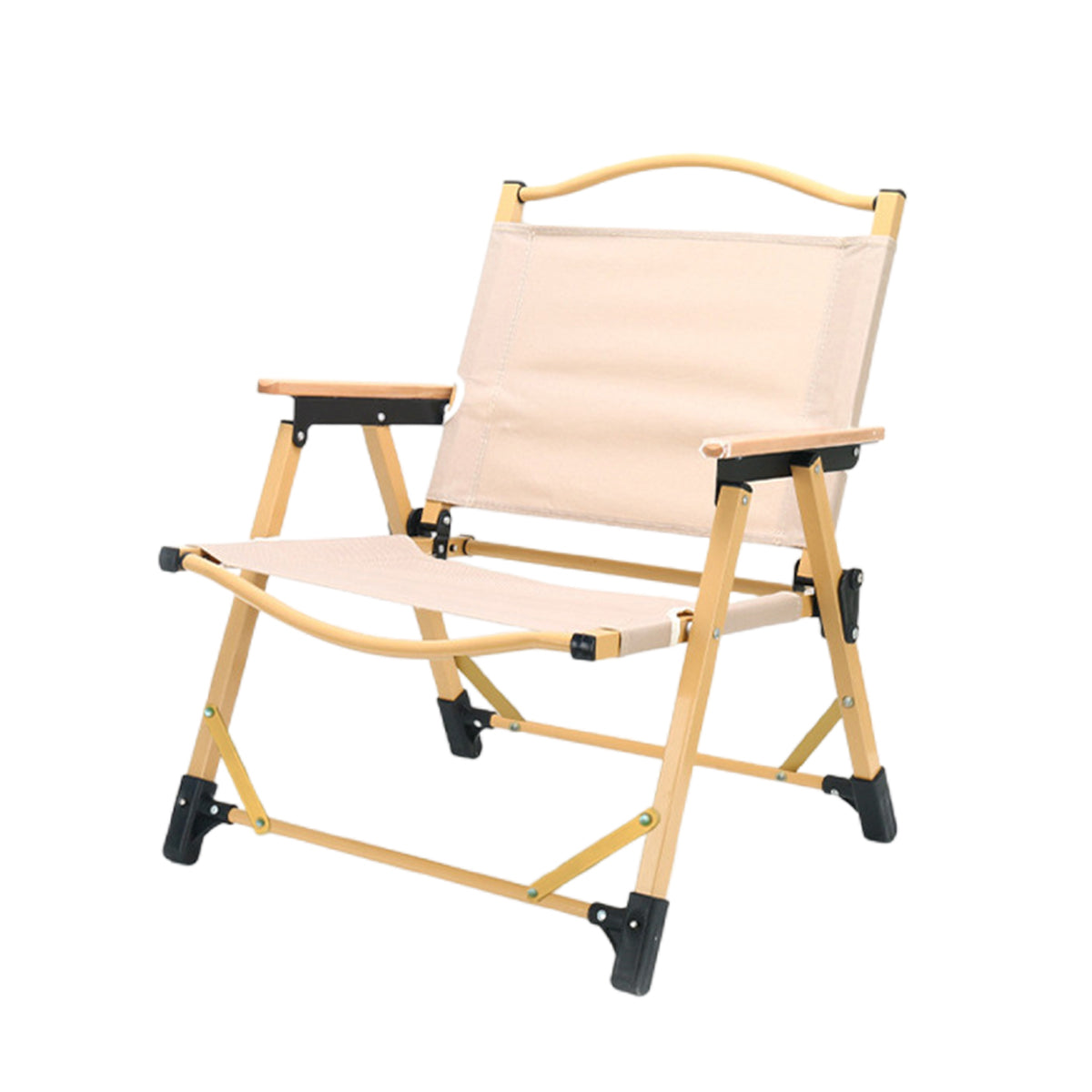 Foldable Outdoor Camping Chair with Oxford Cloth & Solid Wood Armrests