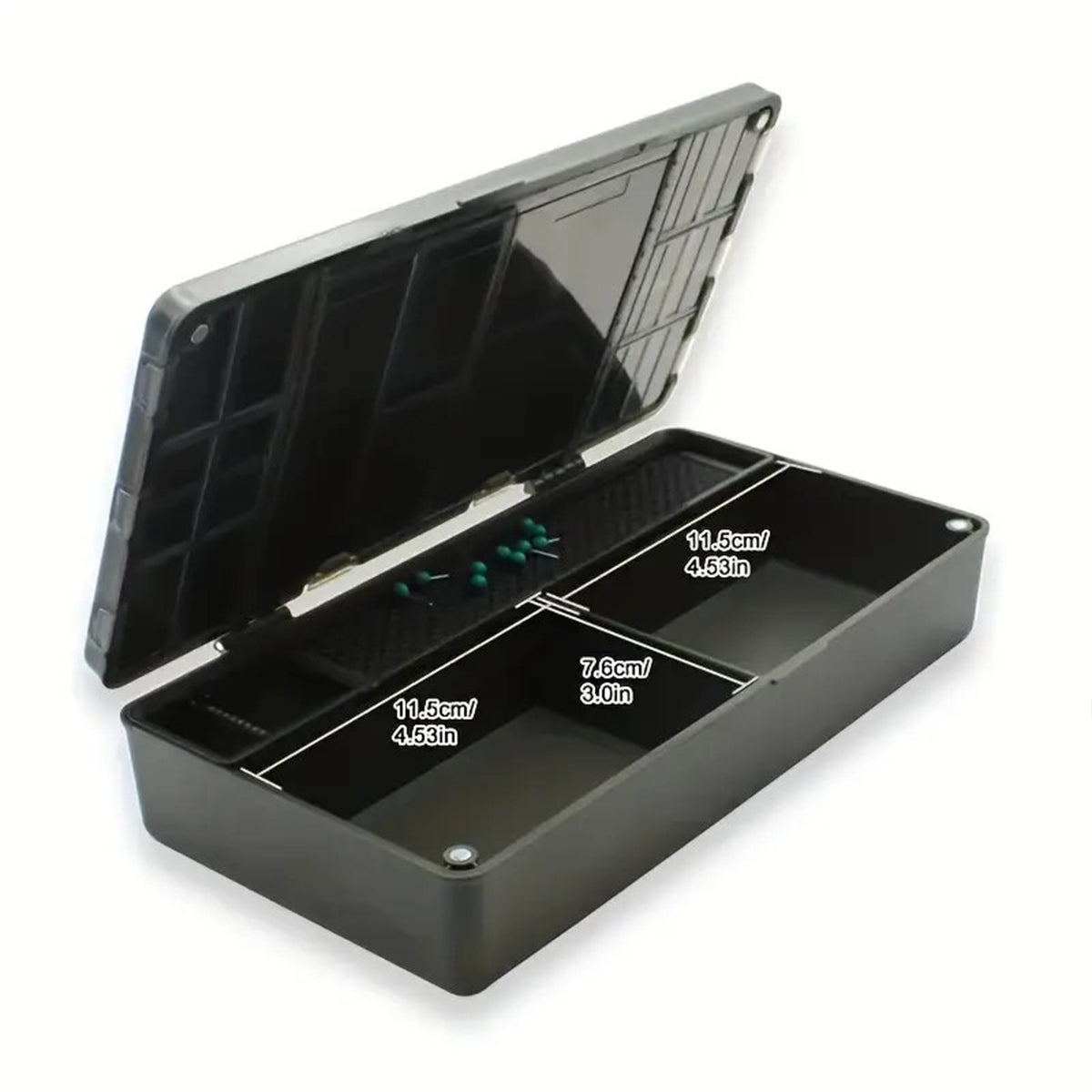 Carp Fishing Tackle Box With Measuring Bar And Rig Pins