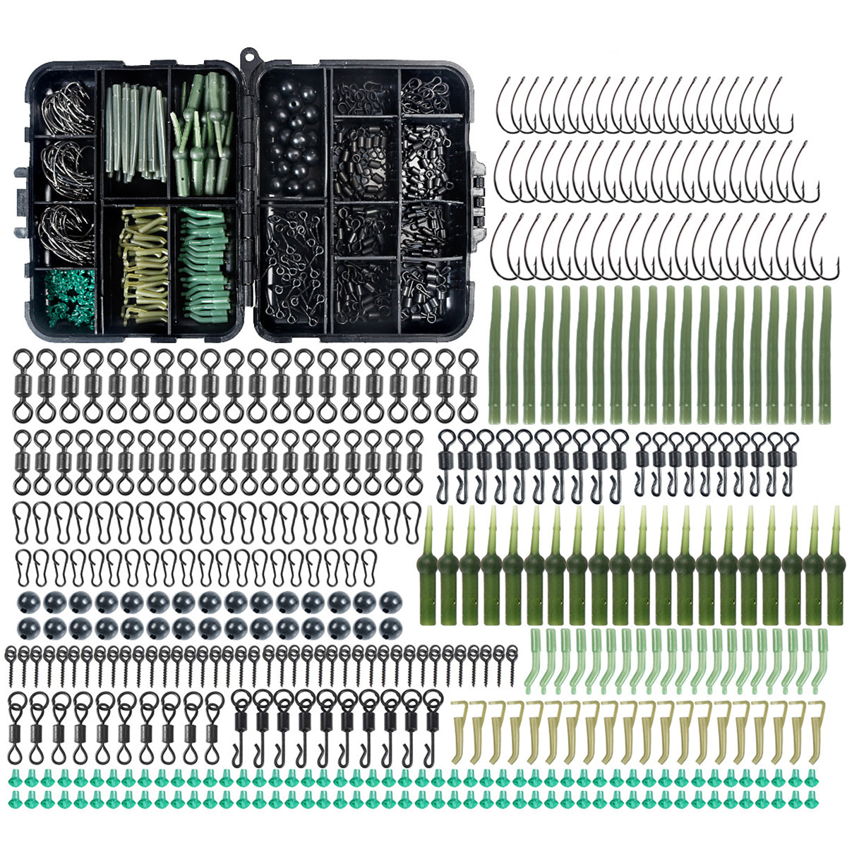 420PCS Carp Fishing Accessories Kit with Hooks Swivels Stoppers