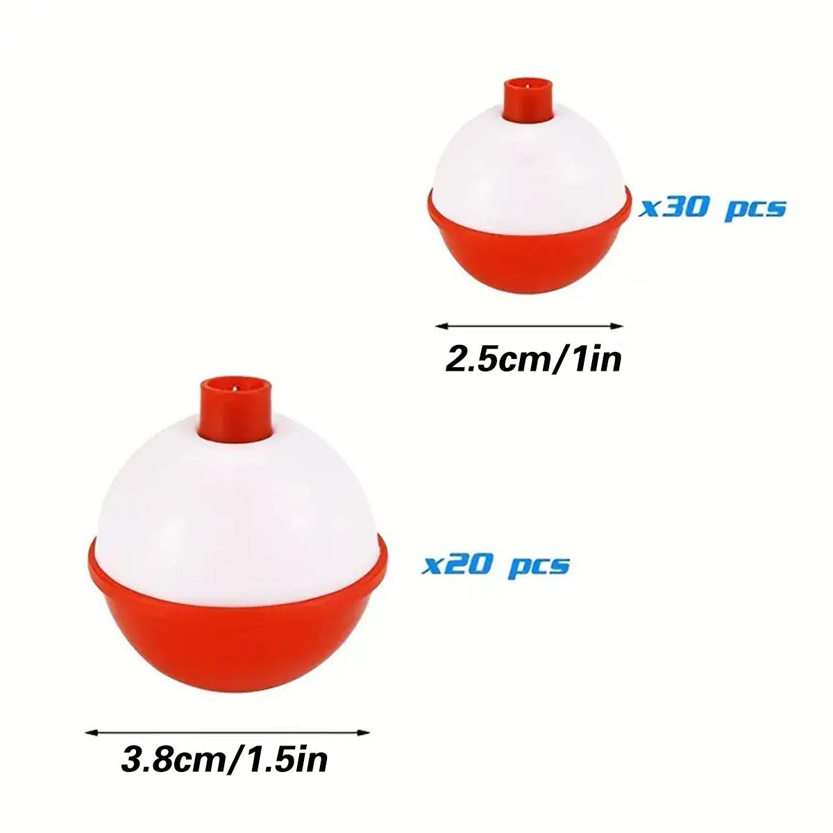50pcs Snap-On Fishing Bobbers Red White Float Set Freshwater Saltwater