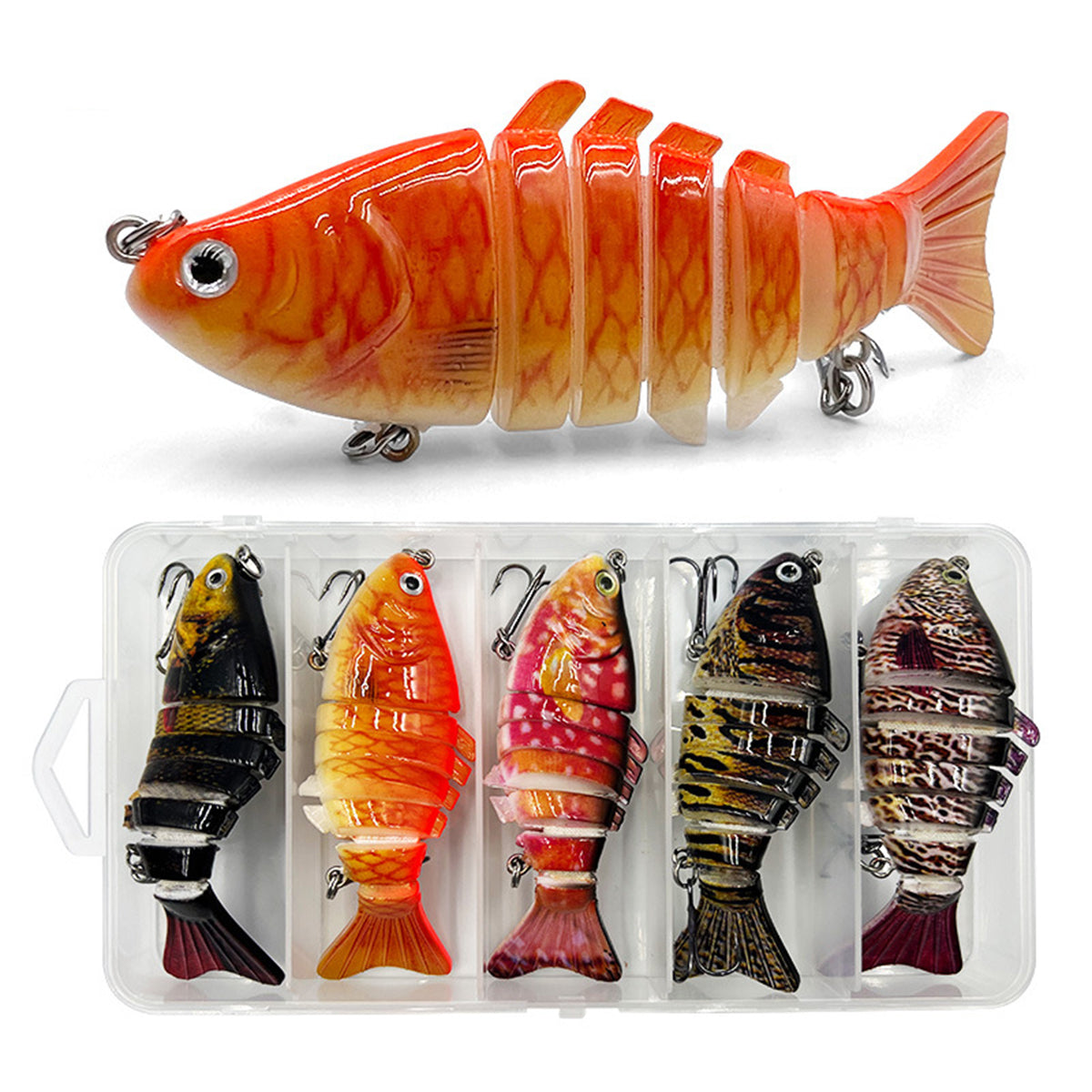 5PCS Multi-Jointed Fish Lures Set with Hooks for Freshwater & Saltwater