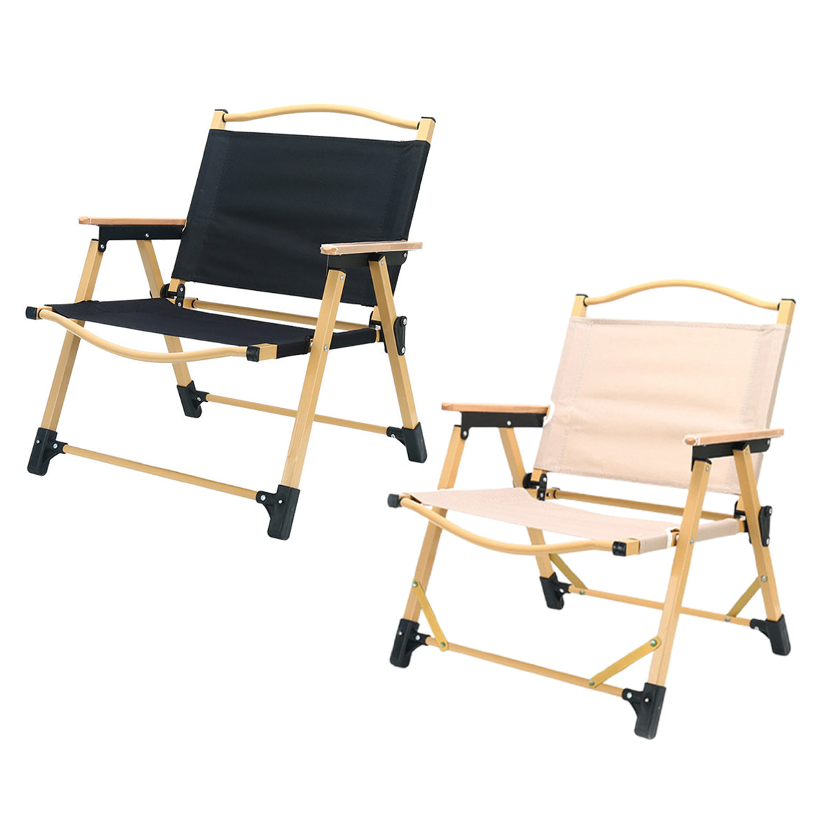 Foldable Outdoor Camping Chair with Oxford Cloth & Solid Wood Armrests