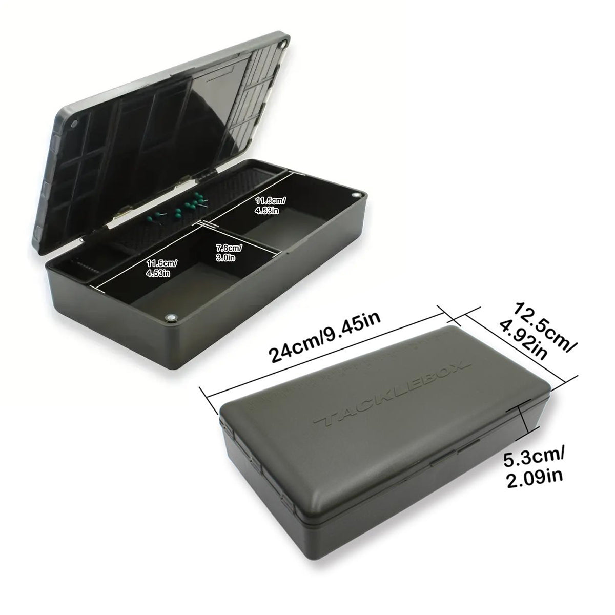 Carp Fishing Tackle Box With Measuring Bar And Rig Pins