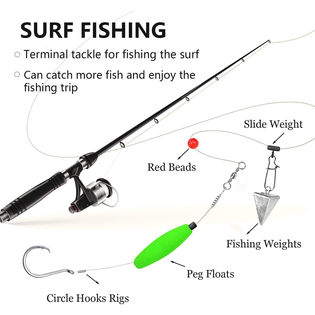 78PCS Saltwater Surf Fishing Gear Set with Hooks Sinkers Floats