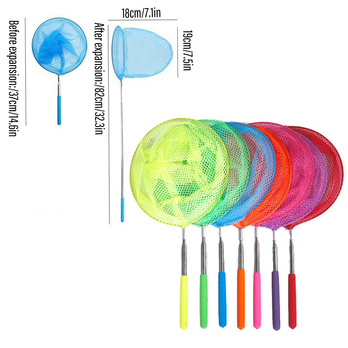 7pcs Telescopic Fishing Nets Colourful Stainless Steel Insect Butterfly Catcher