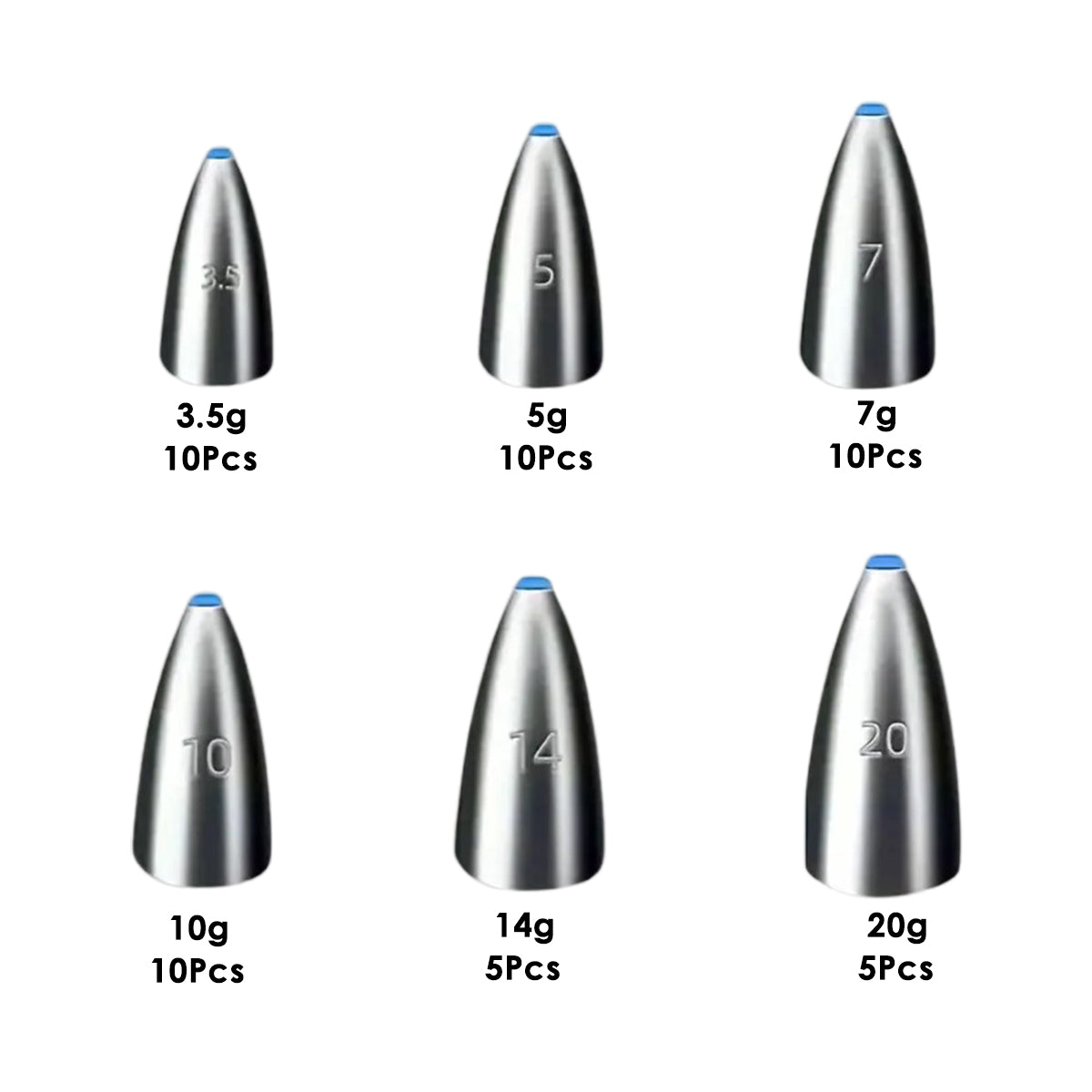Bullet Fishing Sinkers Alloy Steel Weights With Plastic Core 50pcs