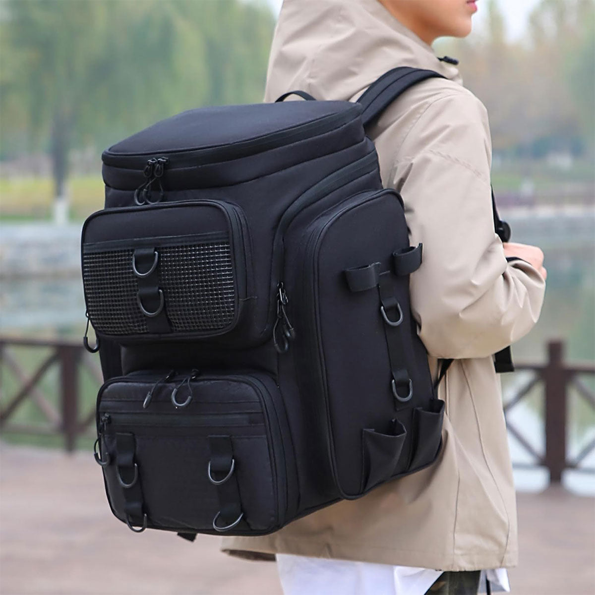 42L Waterproof Fishing Backpack Large Capacity Multi-Compartment Gear Bag