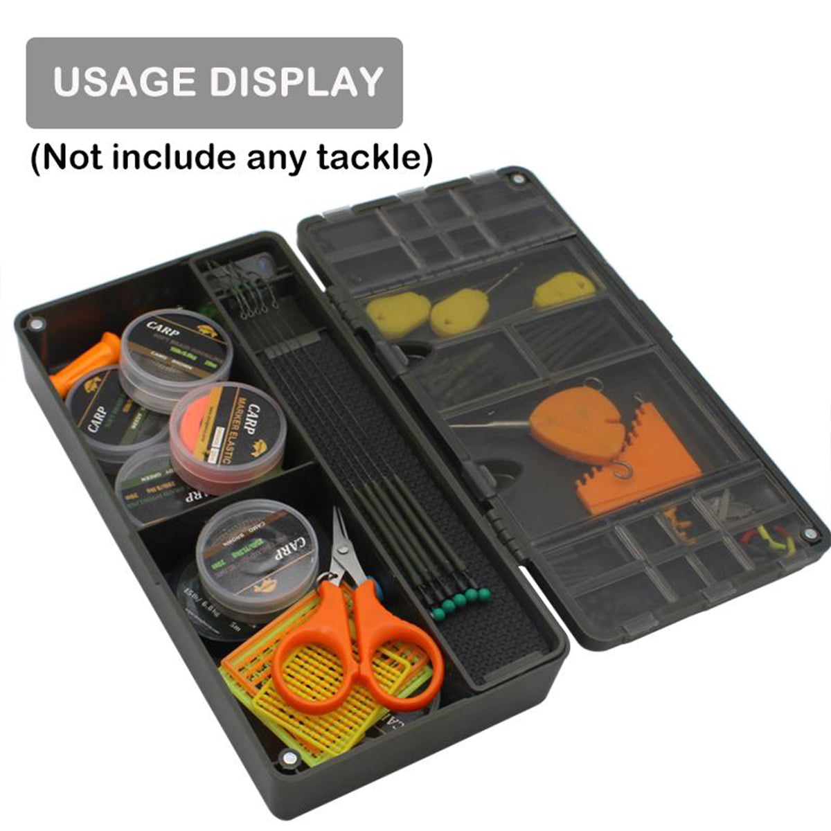 Carp Fishing Tackle Box With Measuring Bar And Rig Pins
