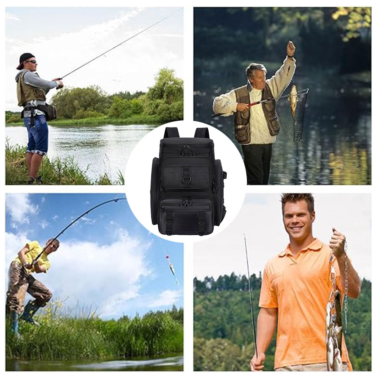 42L Waterproof Fishing Backpack Large Capacity Multi-Compartment Gear Bag