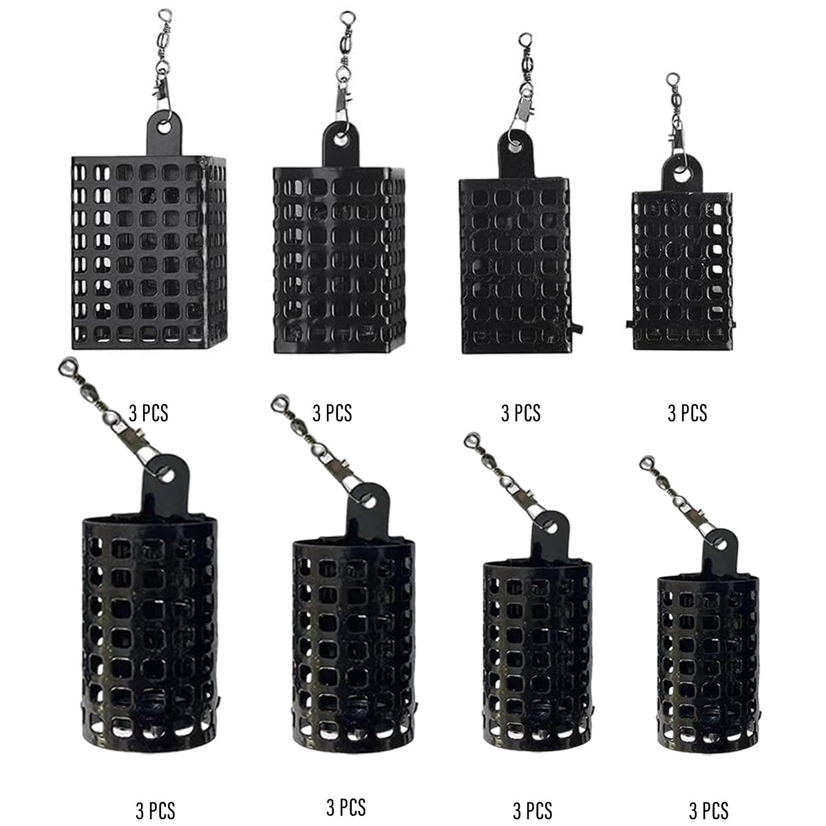 3pcs Stainless Steel Fishing Bait Cage Set with Snap Swivels