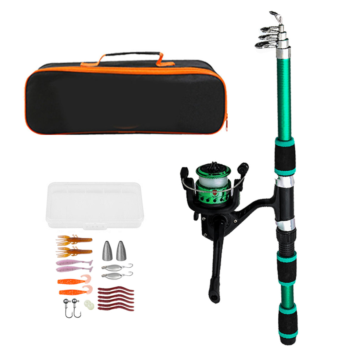 Telescopic Fishing Rod Set with Reel Tackle Box and Carrying Case